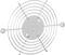 Metal mesh fan guard, round with multiple concentric rings.