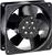 A black computer fan with five blades in a square frame, suitable for cooling solutions in computers or electronic devices.