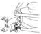 Technical drawing of a fan with mounting bracket, screws and mounting elements shown in detail.