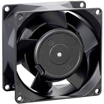 Black computer fan with five blades, mountable at the corners. Designed for cooling electronic components.