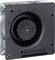 A black radial fan with a square metal housing. A fan wheel is located in the centre.