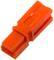 An orange plastic connector for electrical connection or securing cables.