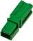 Green plastic connector with a rectangular shape and two socket ports. Used for connecting electrical cables.