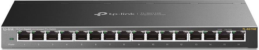 A 16-port Gigabit desktop switch by TP-Link, model TL-SG1016, designed for high-speed network connections in office environments.