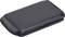 Black rectangular leather case with stitched edges, for storing small items or cards.
