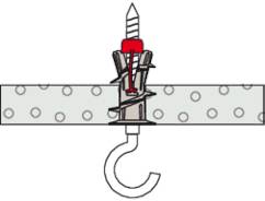 An illustration shows a toggle bolt with a hook inserted through a wall. The bolt expands behind the wall to secure it in place.