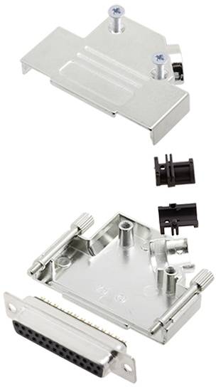 Here is a dismantled housing for a D-Sub connector, including covers, screws and plastic insulation.