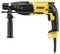 A yellow and black electric power tool drill hammer with a rotary handle and a measuring rod.