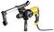 A yellow electric drill with a black handle and an adjustable auxiliary handle, suitable for DIY and trade work.