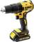 Cordless drill driver in black and yellow with ergonomic handle, 18V, brushless. Manufacturer's name visible on the side.