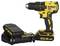 Yellow and black cordless drill with charger. Label: 'DeWalt XR 18V Li-Ion'.