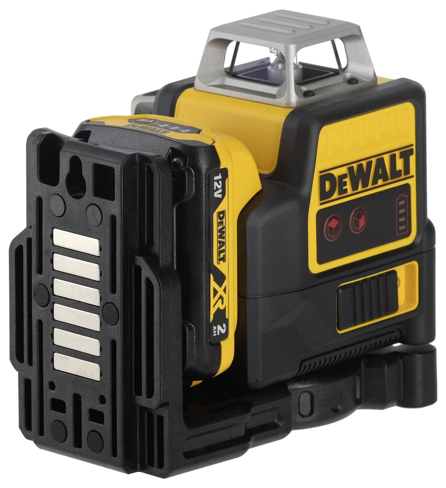 A compact, yellow-black cross-line laser from the brand, with a removable battery and robust housing for construction or DIY work.