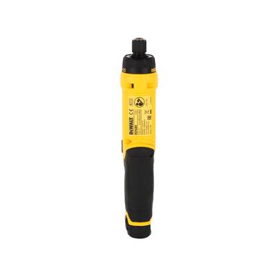 Cordless drill in yellow with a black handle, standing vertically.