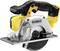 Battery-powered circular saw in yellow and black by DeWalt, compact and portable, suitable for a wide range of sawing tasks.