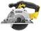 DeWalt hand-held circular saw, yellow and black, with an ergonomic handle and visible saw blade.