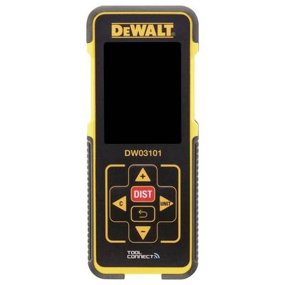 Digital distance measuring device with display and control buttons, DEWALT brand, model DW03101, for precise distance measurement.