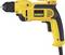 Yellow electric drill by DeWalt, side view, black and yellow colour combination, cordless drill.