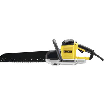 Electric chainsaw with a black chainbar and yellow casing. 'DeWalt' brand name visible on the side.