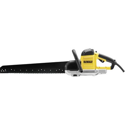 An electric saw with a long, black saw blade and yellow casing, suitable for heavy-duty cutting work. Brand marking: 'DeWalt'.