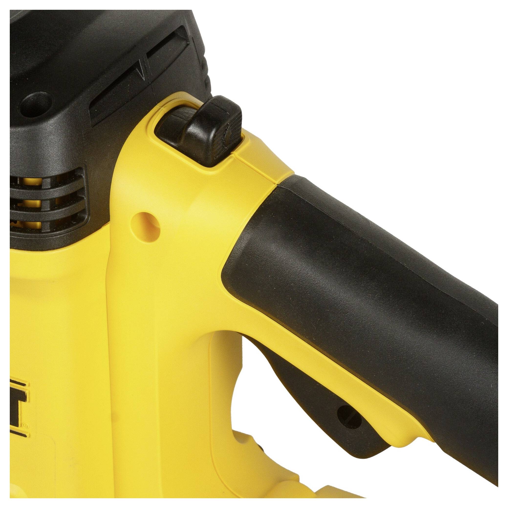 A yellow and black electric power tool with a handle and trigger, possibly a hammer drill or angle grinder.