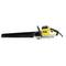 Electric saw with black and yellow casing and long saw blade. Suitable for cutting various materials.