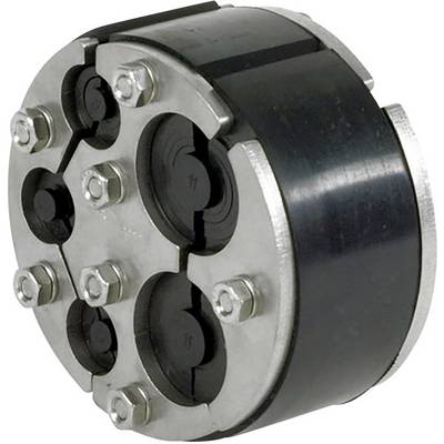Round rubber seal with metal housing, suitable for cable or pipe penetrations, with multiple screws for fastening.