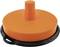 An orange lid with a handle, suitable for a round container to securely cover its contents.