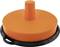 Orange protective cap with a cylindrical handle and black rim, used for protecting or covering objects.