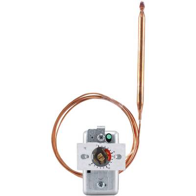 A thermostat with copper tube coil, displaying temperature in degrees Celsius. Main component for regulating heating systems.