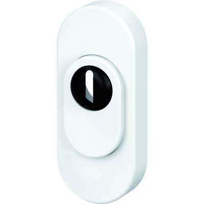 Oval, white protective cover with a central keyhole, suitable for door security.