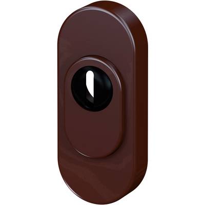 Brown, oval security escutcheon with keyhole for door security.