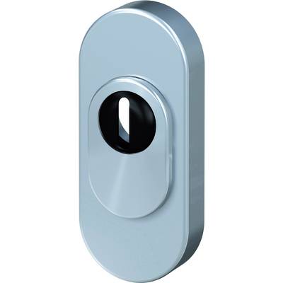 An oval, metallic keyhole in a light blue hue, suitable for door security.