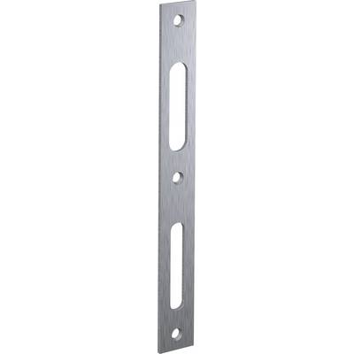 A long metal plate with three large and two small holes in a vertical arrangement.