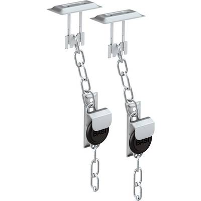 Two silver door chains with sliding locks, featuring the 'BASI' brand. They are used to provide additional security for doors.