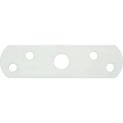 White, elongated plastic plate with five round openings of varying sizes, with the central opening being the largest.