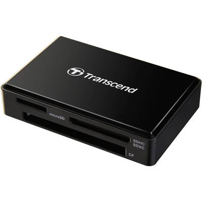 Black Transcend card reader, with slots for microSD, SDHC, SDXC and CF cards.