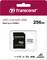 'Transcend 256GB UHS-I microSD 300S' memory card packaging shows the card and adapter, speeds up to 95MB/s, 4K supported.