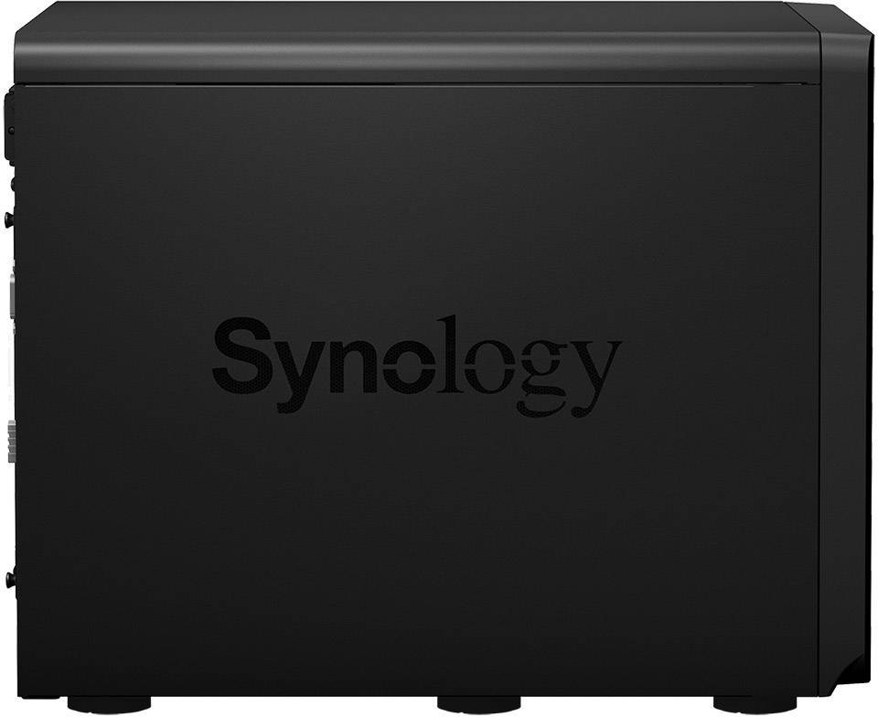 A black Synology NAS enclosure with the 'Synology' logo on the side.