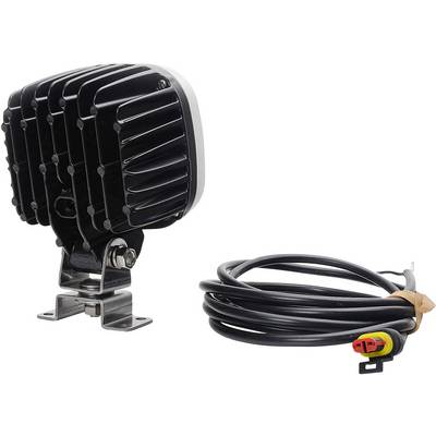 Black and white LED work light with cable and plug, suitable for use in vehicles or machinery.