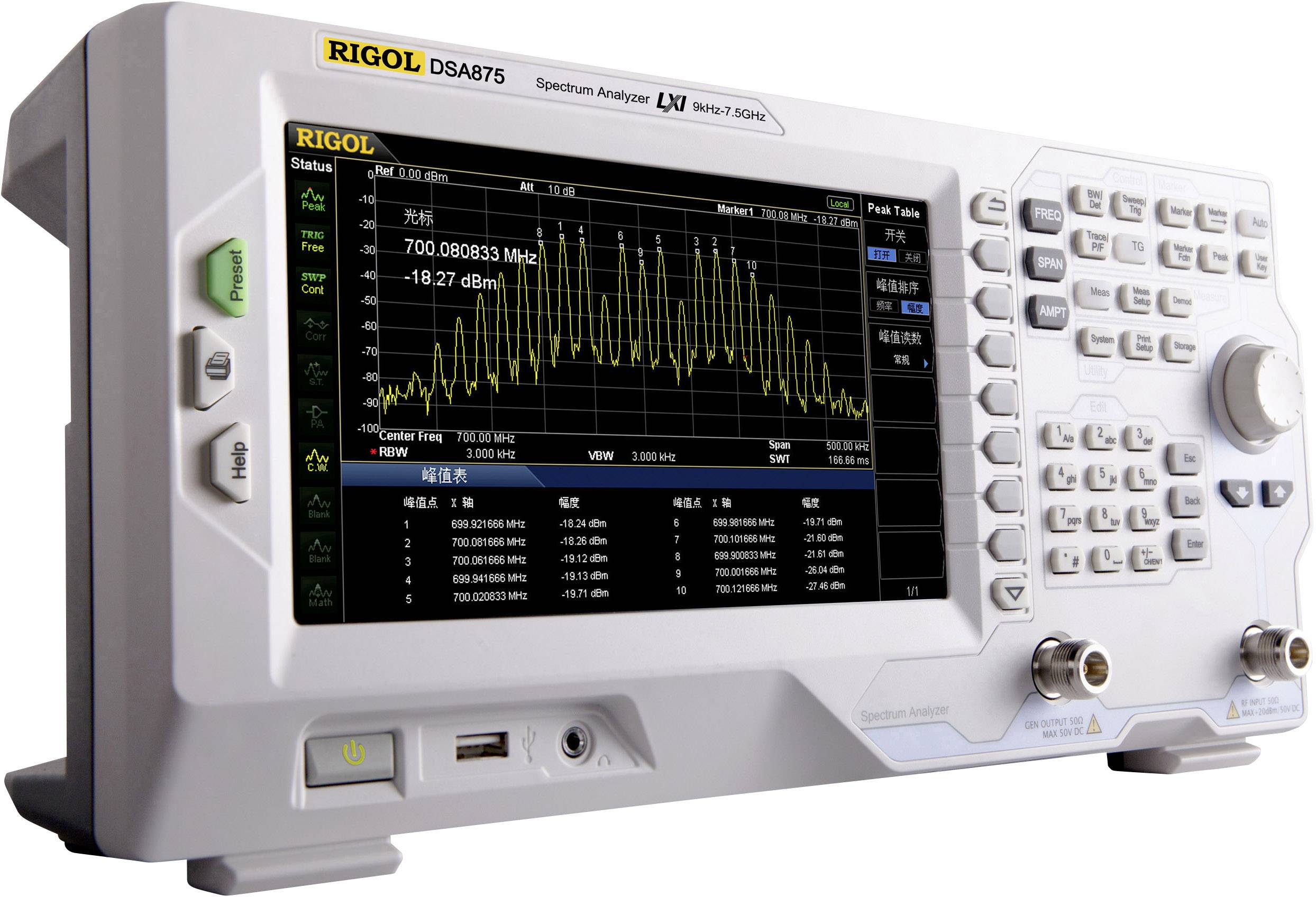 Rigol DSA875 Spectrum analyzer Manufacturer's standards (no certificate) 7.5 GHz-1