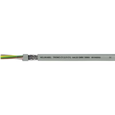 Grey cable with colourful sheathing, reading 'Helukabel TRONIC-CY (LI-CY) 003-025 6X1.0MM²', CE marking.