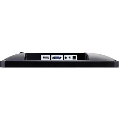 Back of a monitor with HDMI, VGA, audio and power connections.