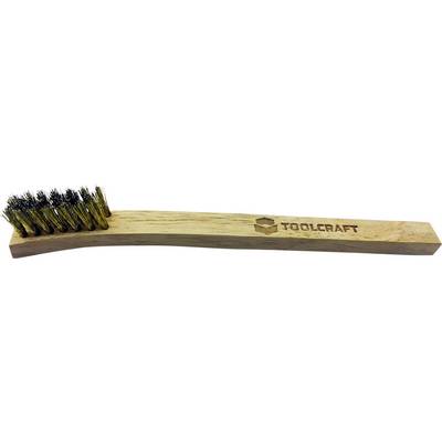 Brass brush with wooden handle, inscribed with 'TOOLCRAFT'. Suitable for cleaning metal surfaces.