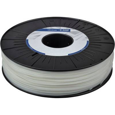 A black spool with white 3D printing filament from the BASF Ultrafuse brand.