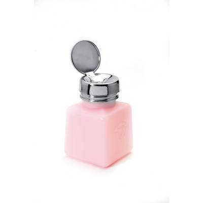 A pink container with a metallic lid is open.