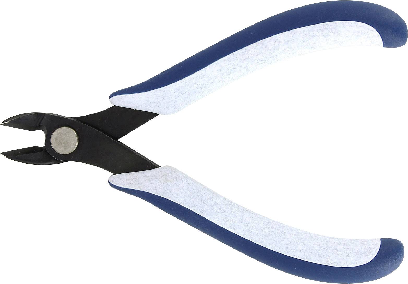 Side cutters with blue handles. Suitable for cutting through wires or thin metal parts.