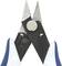 Pliers with blue handles and sharp, pointed cutting blades, suitable for precise cutting work in electronics or crafts.