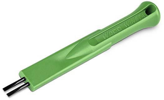 Green WAGO tool with a black tip, used for releasing electrical connectors.
