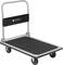 A grey platform trolley with a black handle, suitable for transporting heavy items on wheels.