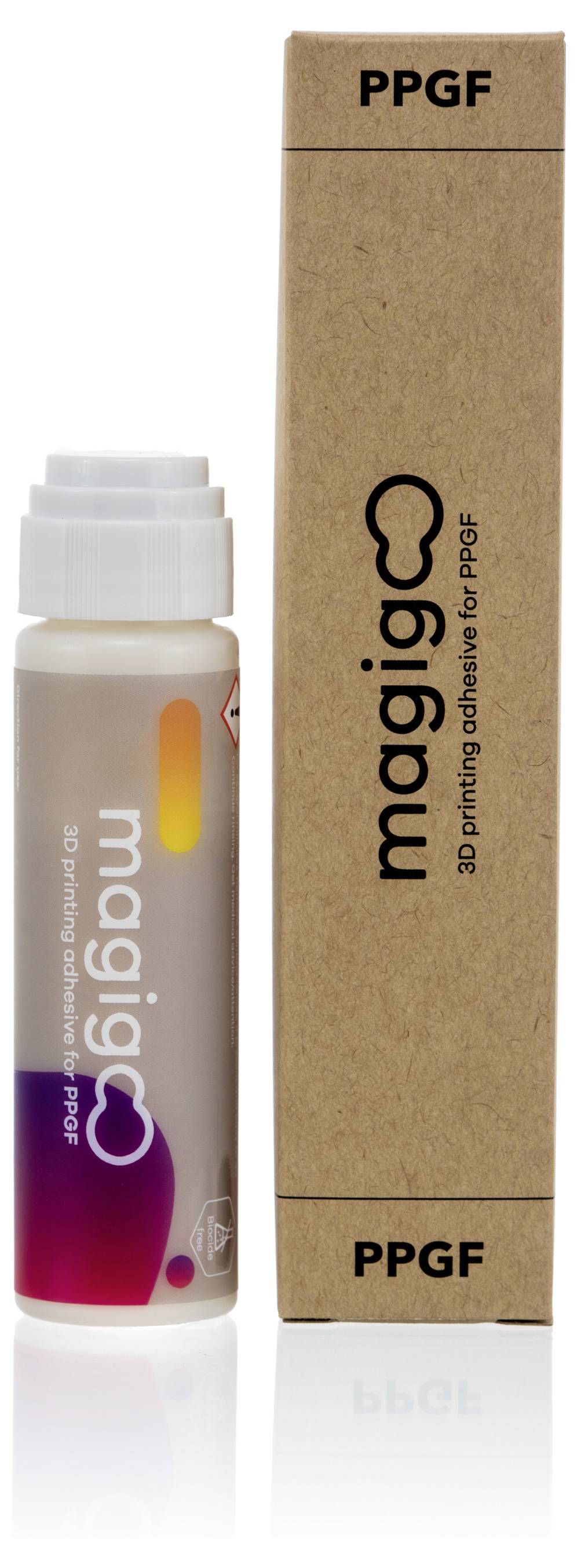 'Magigoo PPGF 3D Printing Adhesive' - A small bottle and its corresponding packaging, specifically developed for PPGF 3D printing materials.